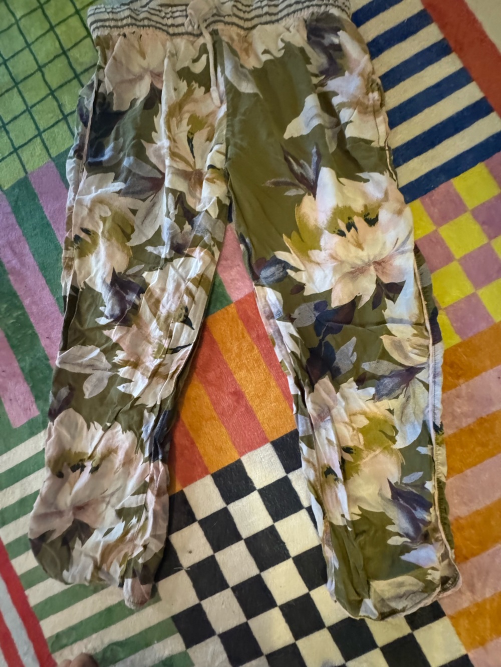 stars above Olive Green Floral Sleep Pants with Cream Blooms